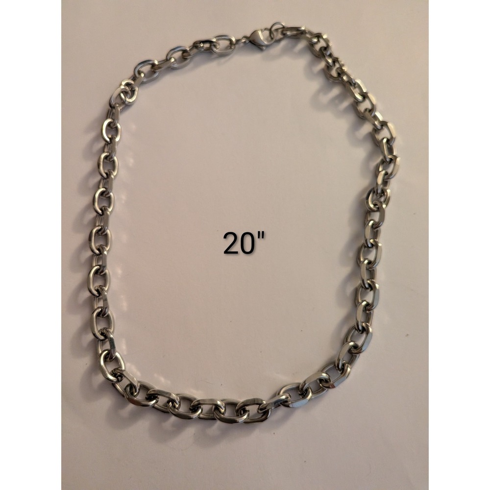 Silver Tone Oval Cable Link‎ Chain Necklace 20 Inch Minimalist Unisex Jewelry